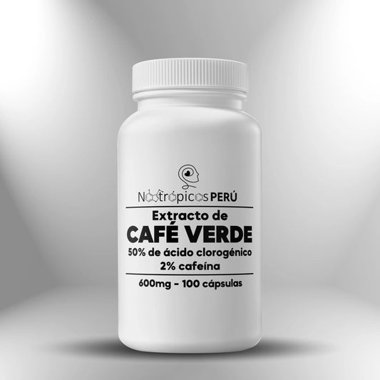 Café verde (extracto 50% ácido clorogénico - 2% cafeína) 600mg - 100 cápsulas Nootrópicos Perú