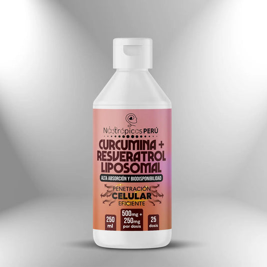 Curcumina + Resveratrol Liposomales (500mg + 250mg x 10ml) - 250ml (25 dosis) Nootrópicos Perú