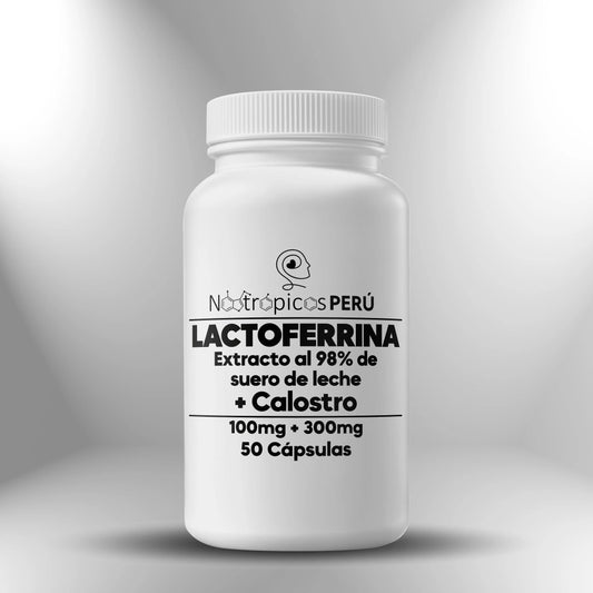 Lactoferrina 98% + Calostro 100mg + 300mg - 50 cápsulas Nootrópicos Perú