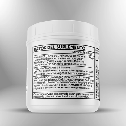 Aceite MCT en polvo C8 (60%) C10 (40%) ► 250gr Nootrópicos Perú
