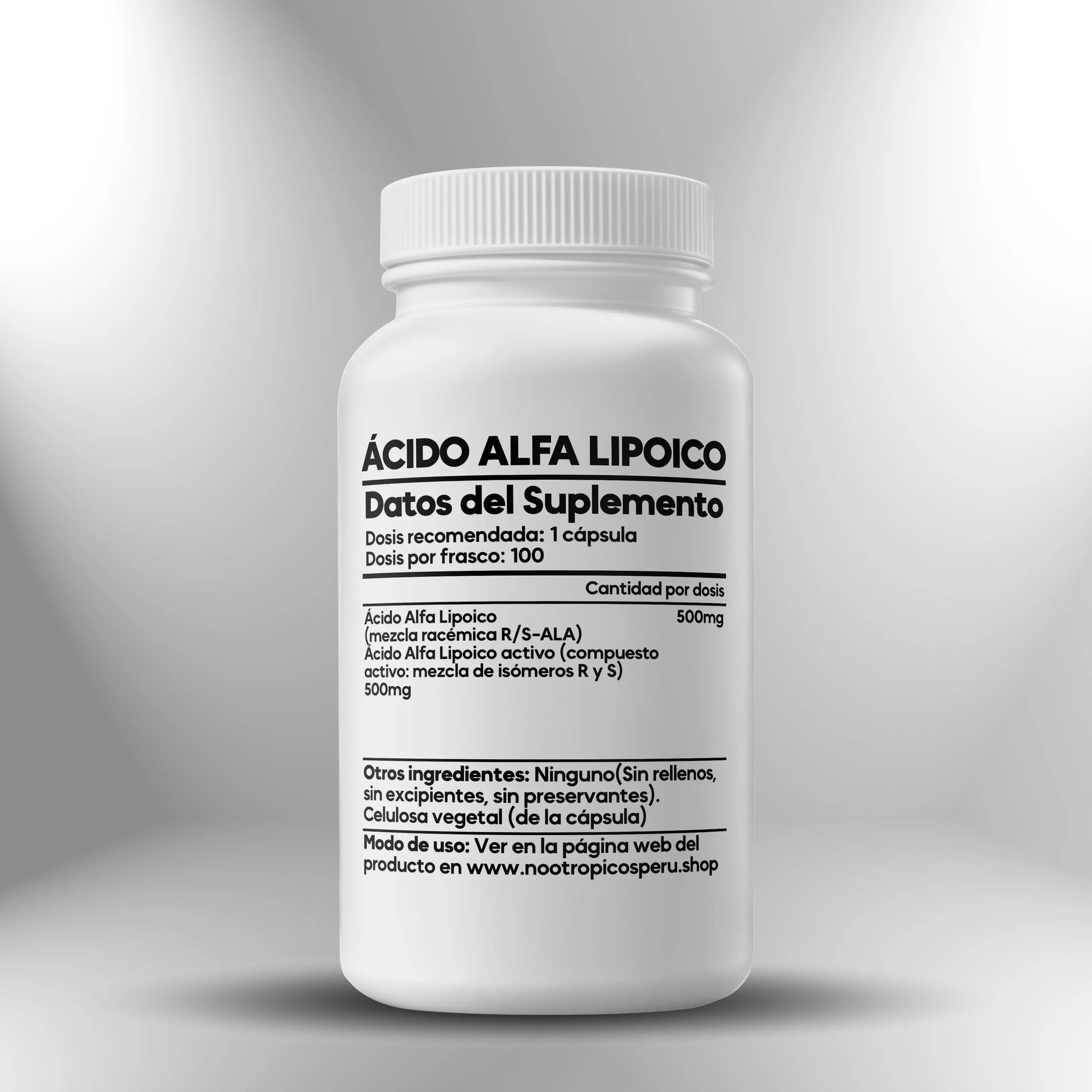 Ácido Alfa Lipoico (RS-ALA) 500mg - 100 cápsulas Nootrópicos Perú