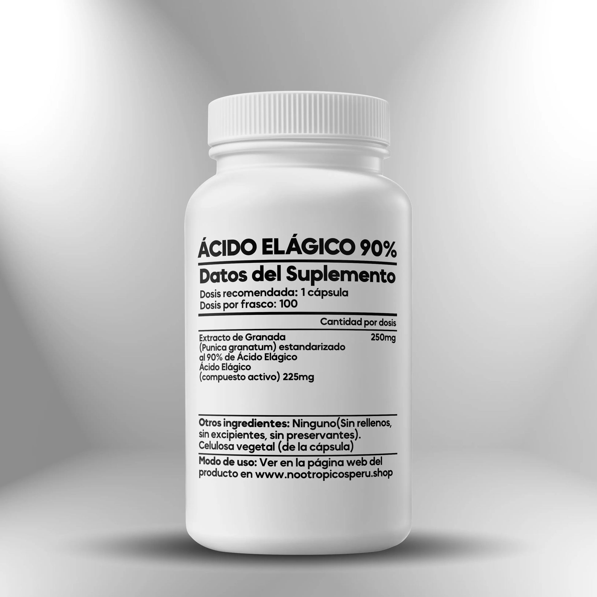 Ácido Elágico 90% (Extracto de granada) 250mg - 100 cápsulas Nootrópicos Perú