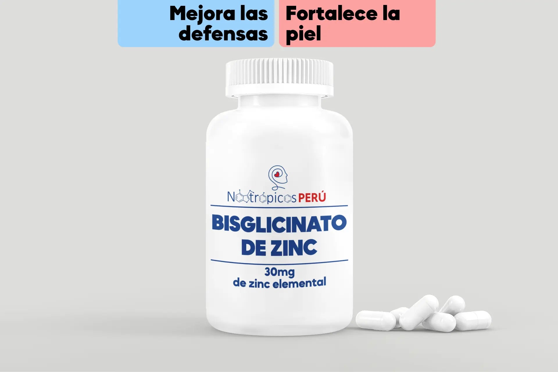 Bisglicinato de zinc 30mg - 100 cápsulas Nootrópicos Perú