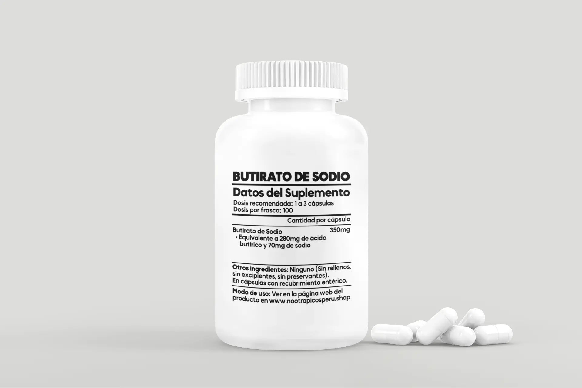 Butirato de sodio (Ácido Butírico) 350mg -100 cápsulas Nootrópicos Perú