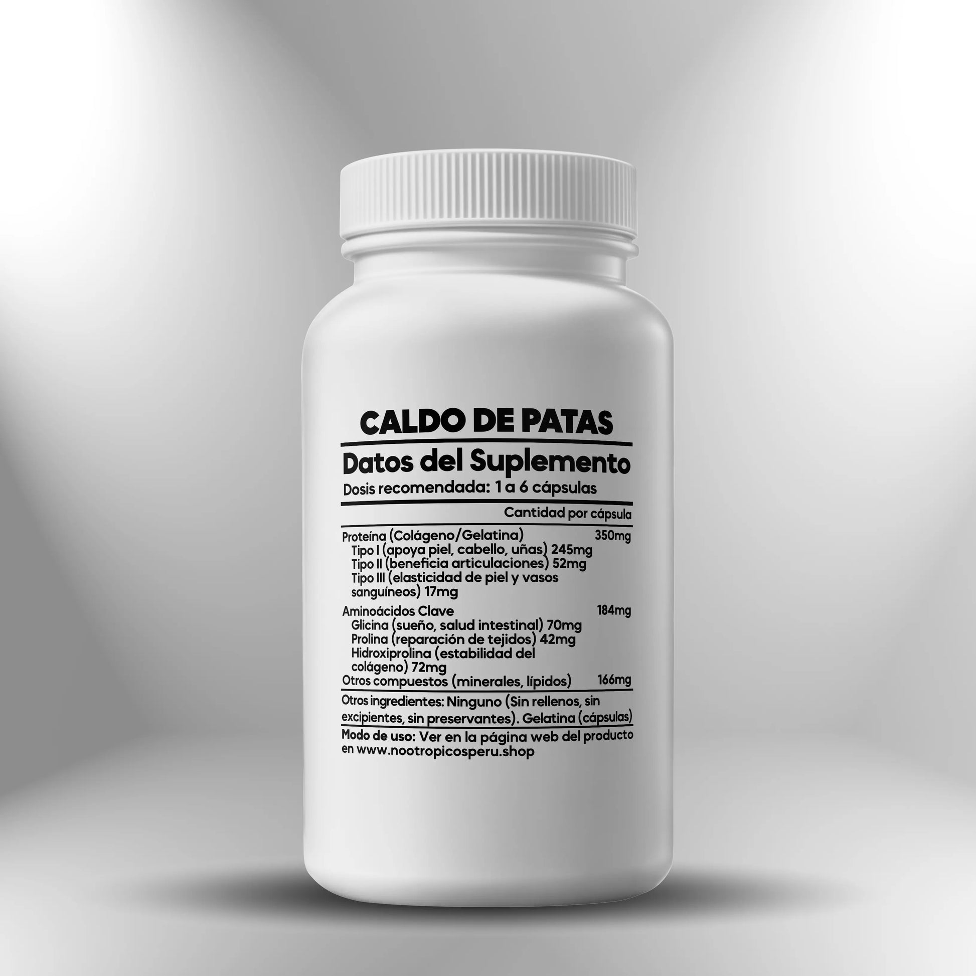 Caldo de patas de res liofilizado 700mg - 120 cápsulas Nootrópicos Perú