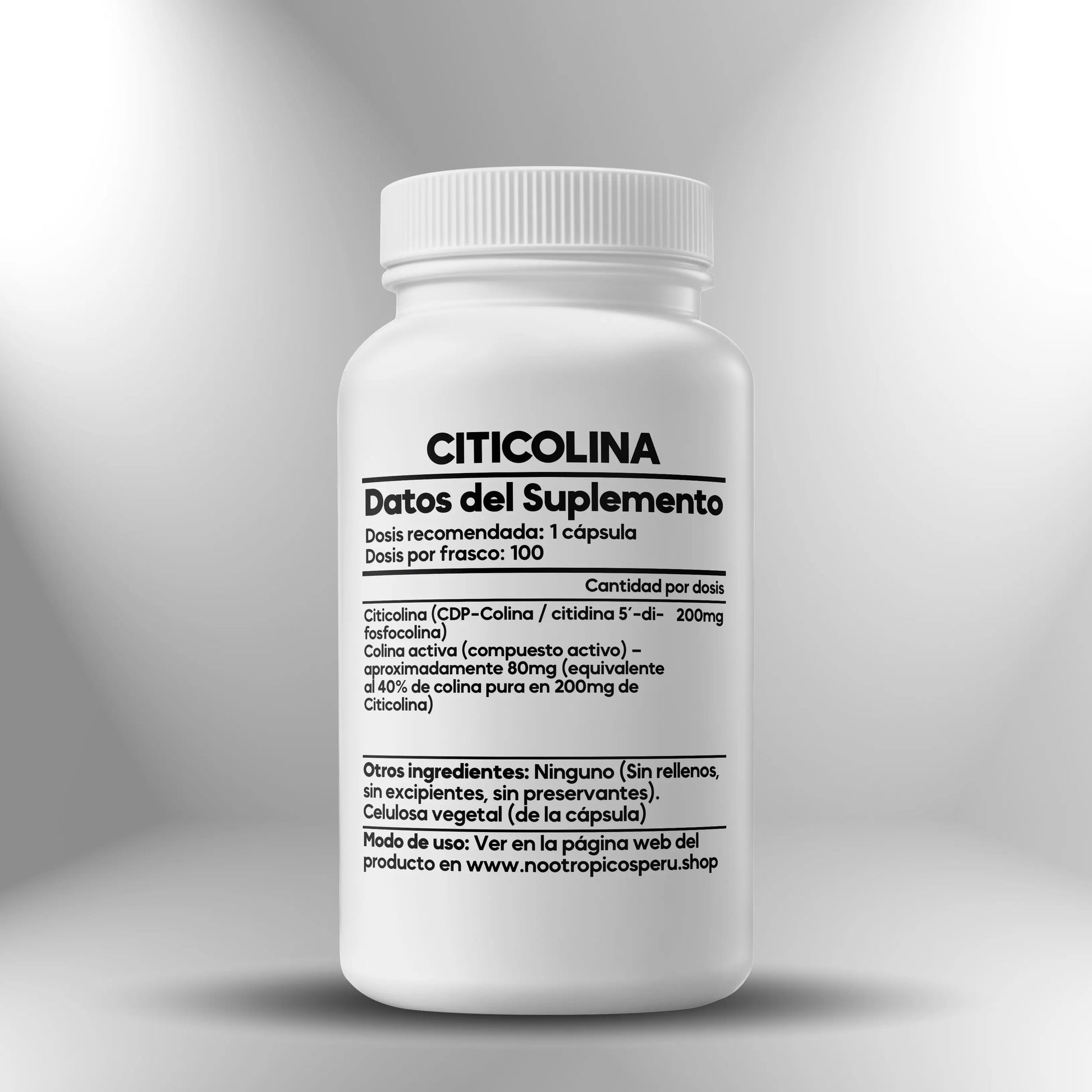 Citicolina (CDP Colina) 200mg - 100 cápsulas Nootrópicos Perú