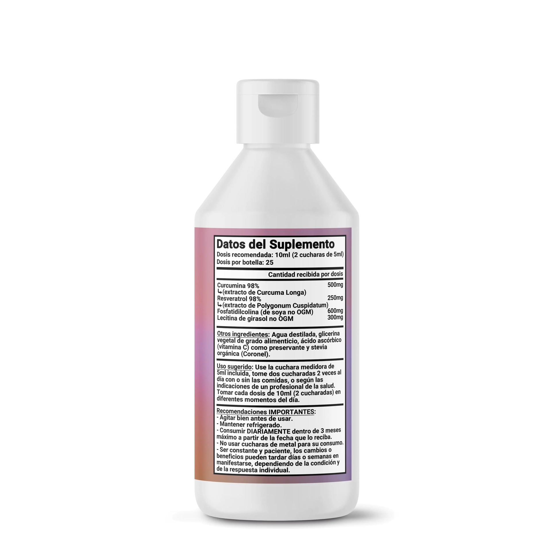 Curcumina + Resveratrol Liposomales (500mg + 250mg x 10ml) - 250ml (25 dosis) Nootrópicos Perú