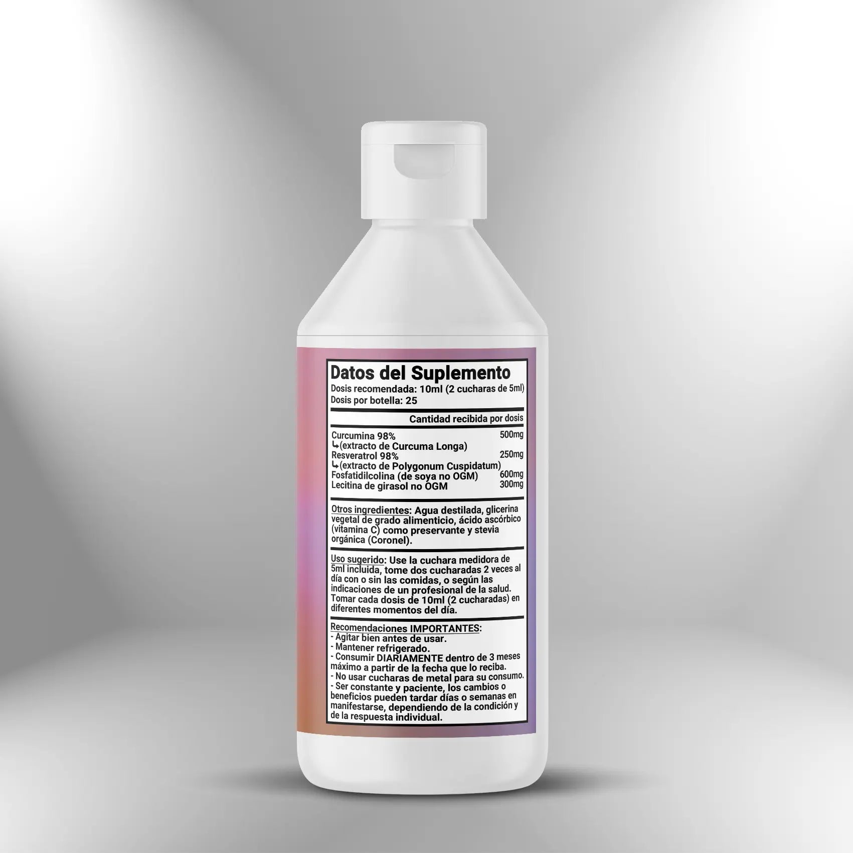 Curcumina + Resveratrol Liposomales (500mg + 250mg x 10ml) - 250ml (25 dosis) Nootrópicos Perú