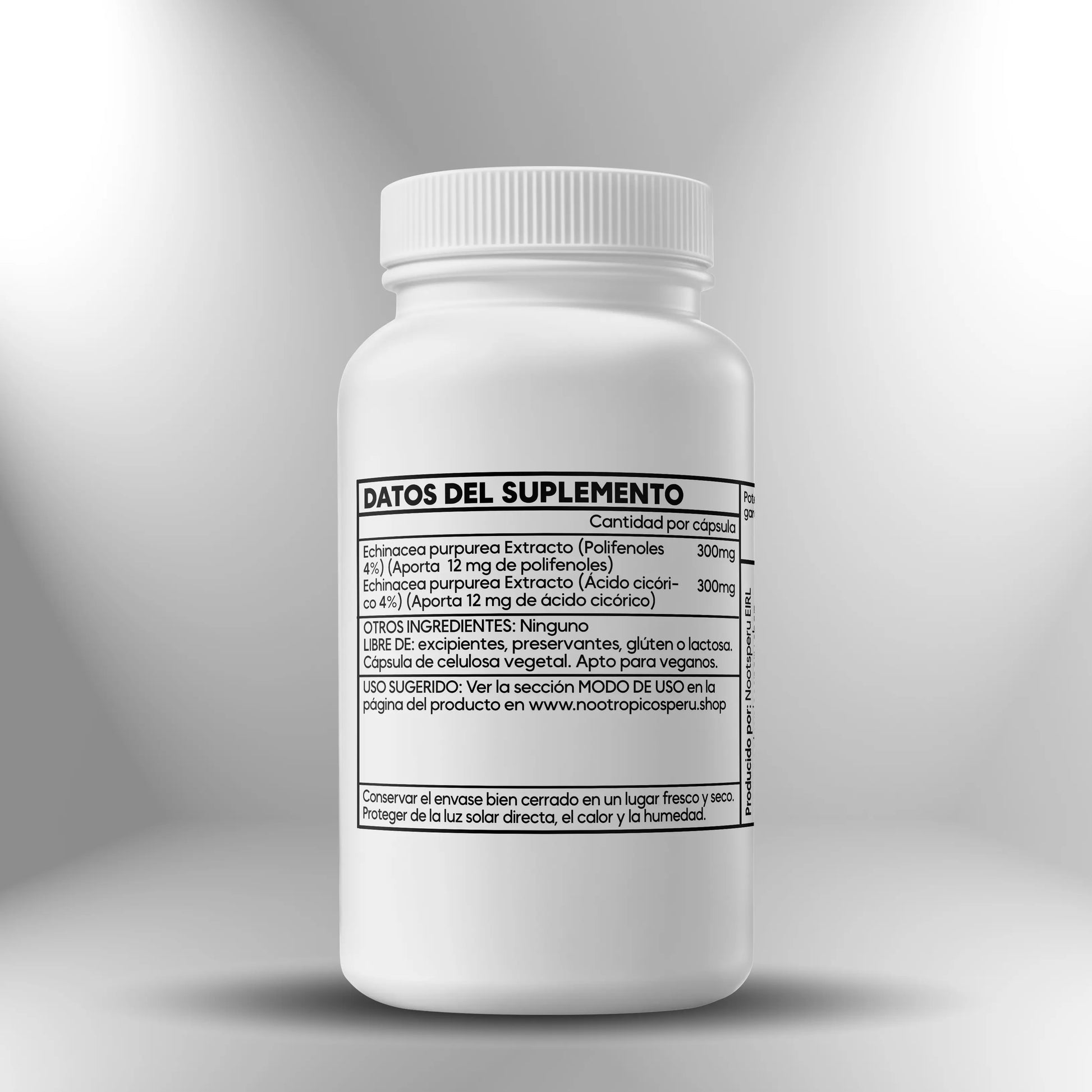 Echinacea purpurea (extracto 4% acido cicórico + polifenoles) 600mg ► 100 cápsulas Nootrópicos Perú