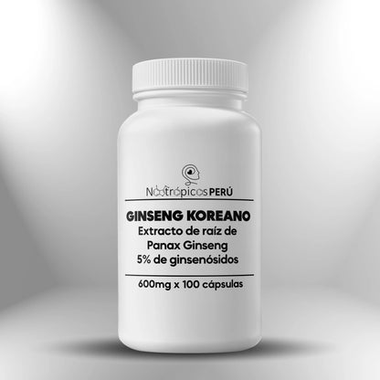 Ginseng coreano (Extracto Panax Ginseng) 600mg - 100 cápsulas - Nootrópicos Perú