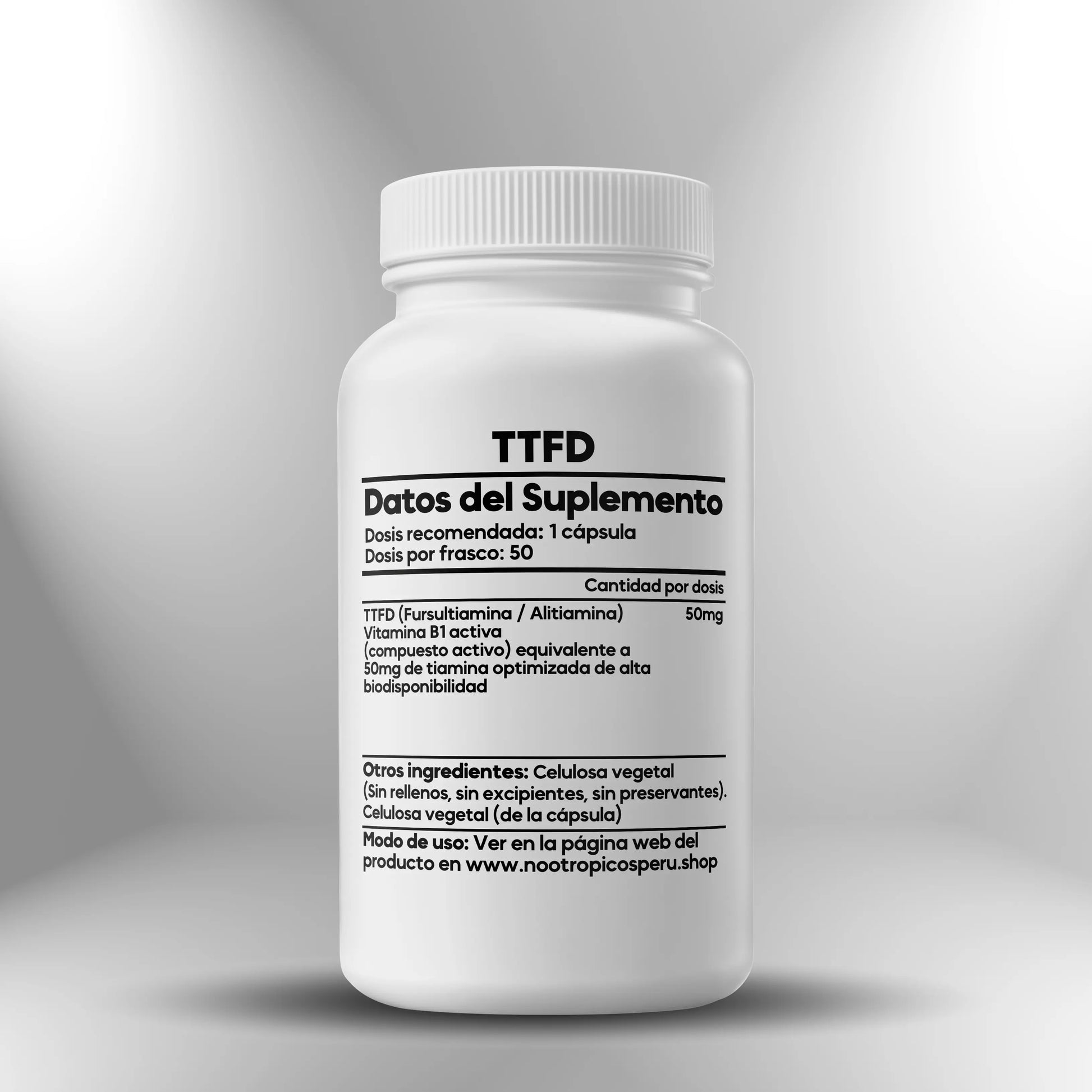 TTFD, Fursultiamina o Alitiamina (Vitamina B1 optimizada) 50mg - 50 cápsulas Nootrópicos Perú