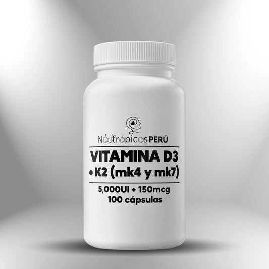 Vitamina D3 (5000UI) + Vitamina K2 (150mcg) - 100 cápsulas Nootrópicos Perú